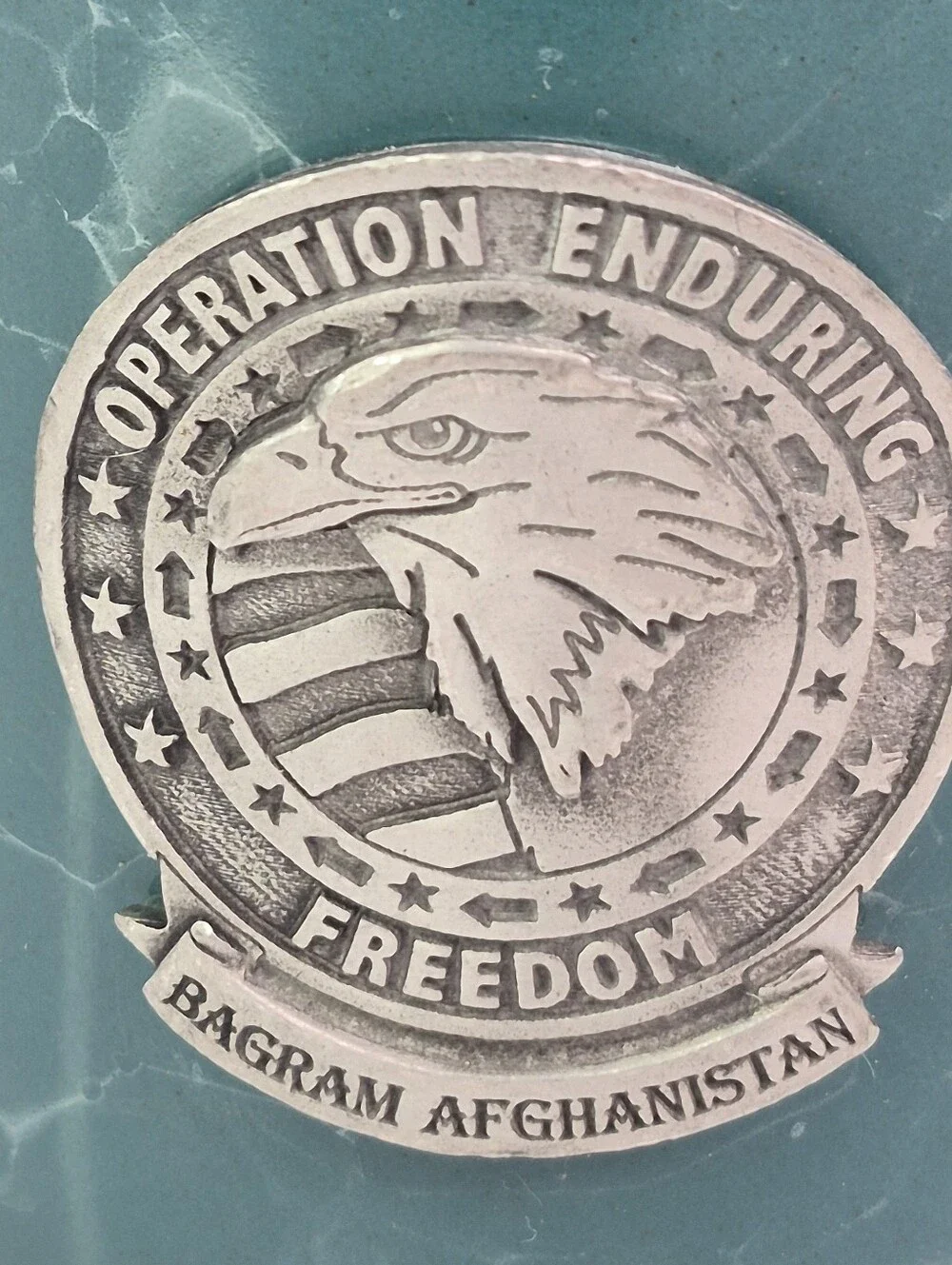 Operation Enduring Freedom Bagram Afghanistan Mug with Metal Insignia.